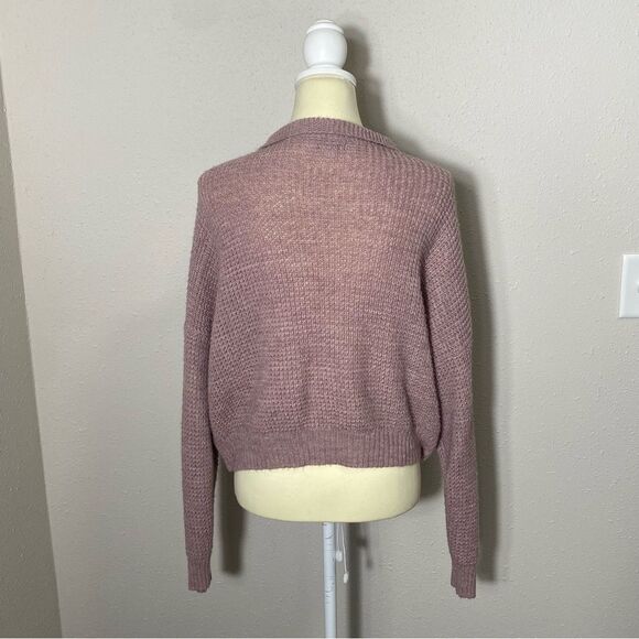 American Eagle Blush Pink Waflle Knit Wool Blend 1/4 Zip Sweater Women's Size L - Picture 7 of 16